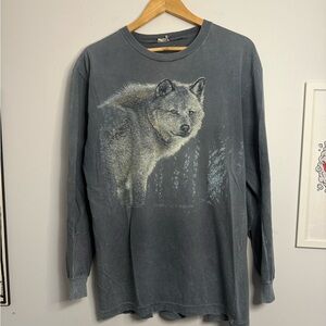 Gray Harlequin Long Sleeve Wolf Graphic T-Shirt Large